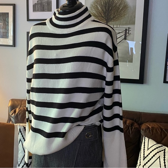 NWOT-Zesica Turtleneck Long Sleeve Strip Ribbed Knit Oversized Sweater - Picture 7 of 15